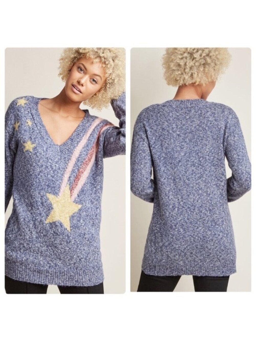 ModCloth Shooting for the Stars V-neck Tunic Sweater Size Large Women's